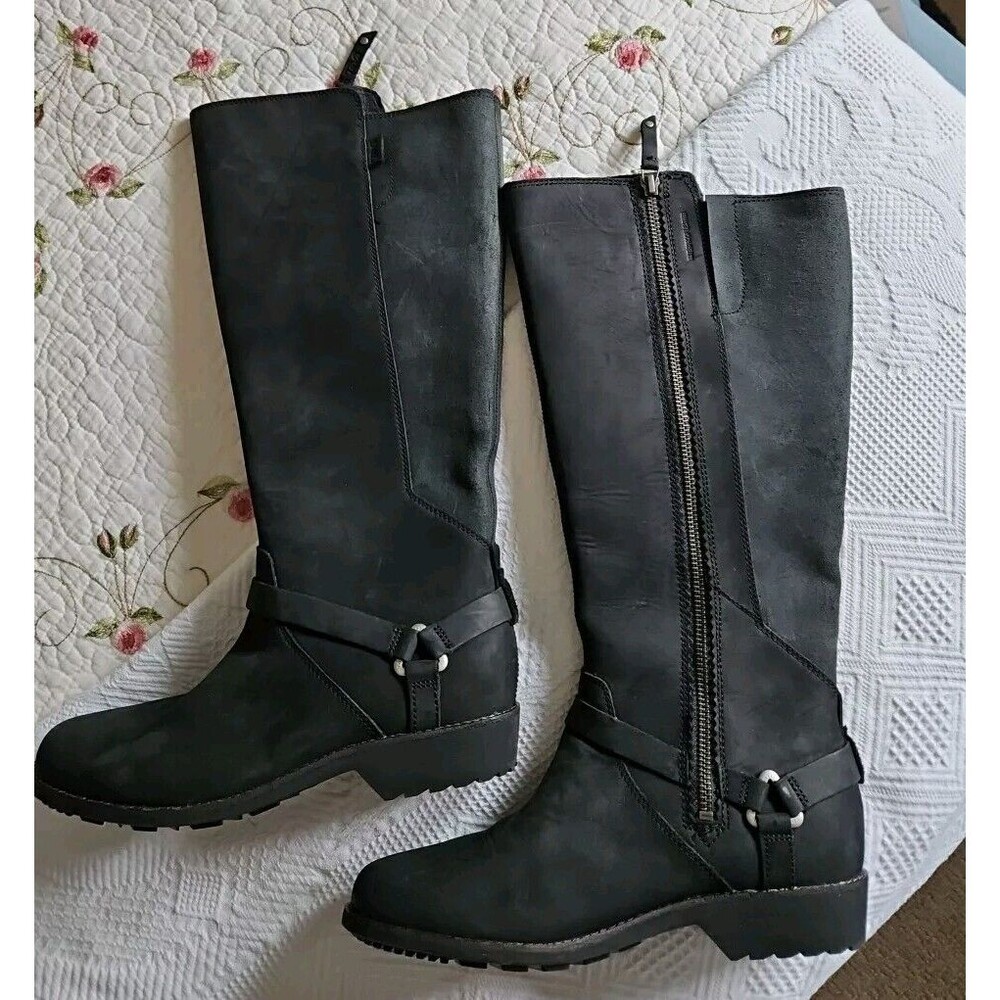 Teva Ellery Tall Waterproof Riding Boot Zip Up Womens 8 M Black Leather NWOT